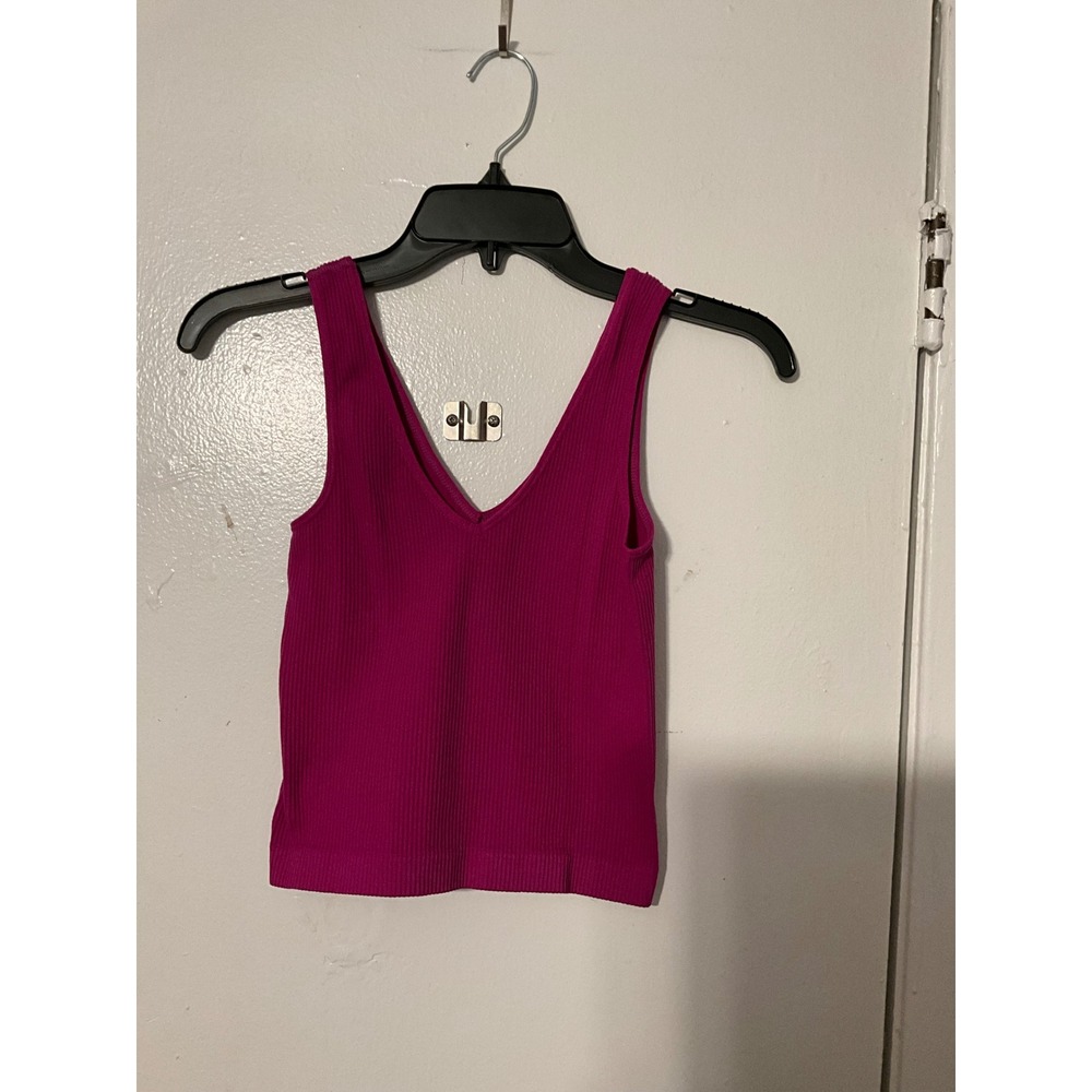rue21 Womens Magenta Pink Ribbed V-Neck Tank Top Stretch Sleeveless Cami Small